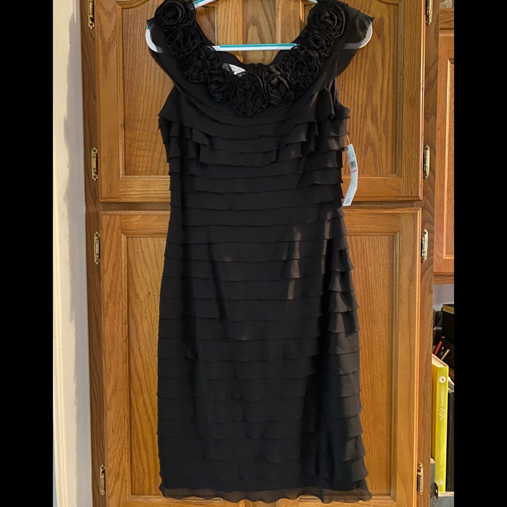 London Times Dress NWT ~ Beautiful Black Dress with flower accent